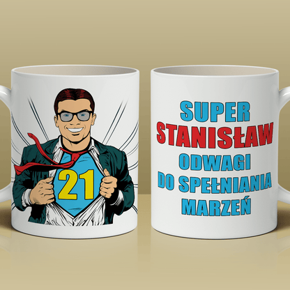 Superman na 21. urodziny - 1x Kubek z nadrukiem, spersonalizowany prezent dla niego - idamell.com
