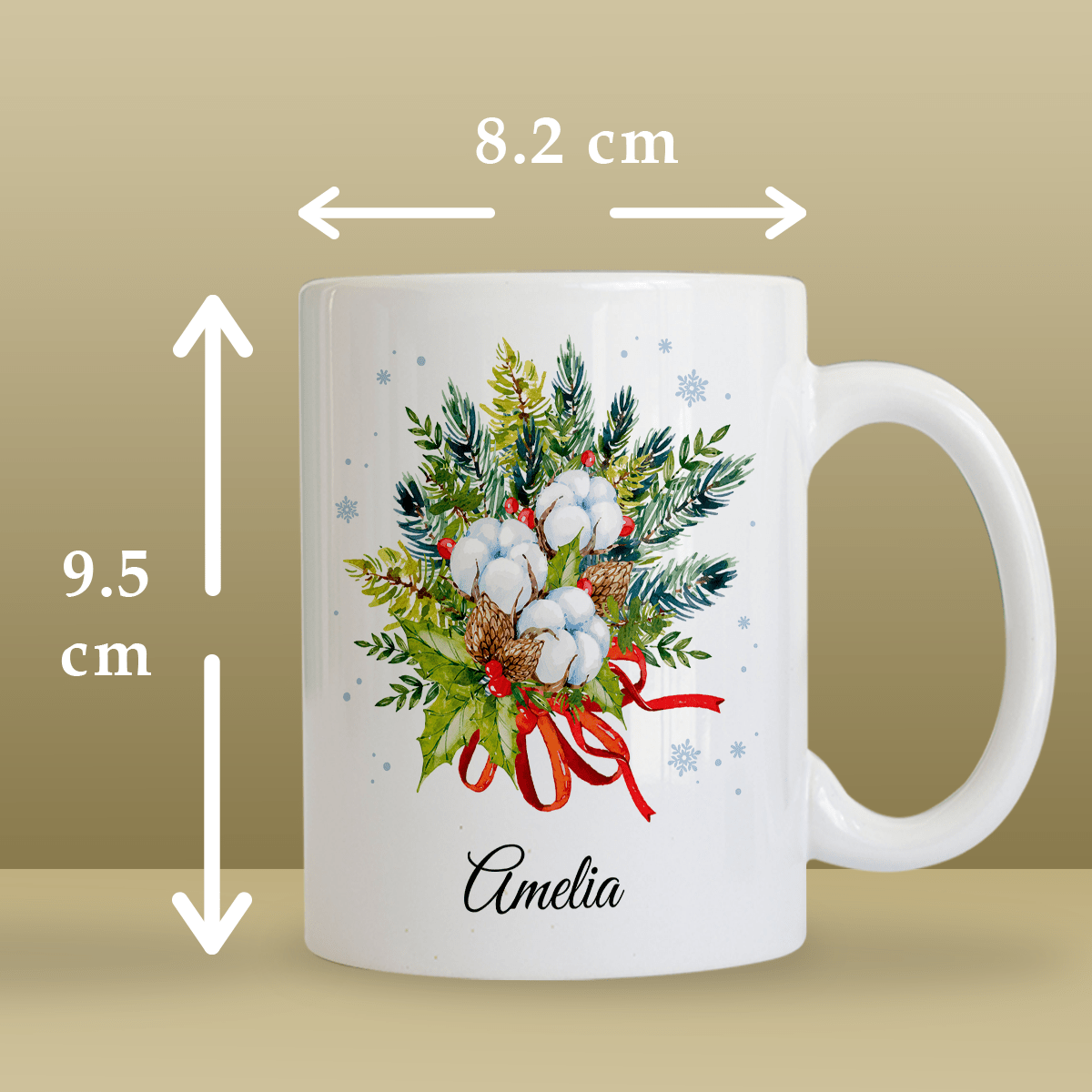 Świąteczna grafika + imię - 1x Kubek z nadrukiem, spersonalizowany prezent dla niej - idamell.com