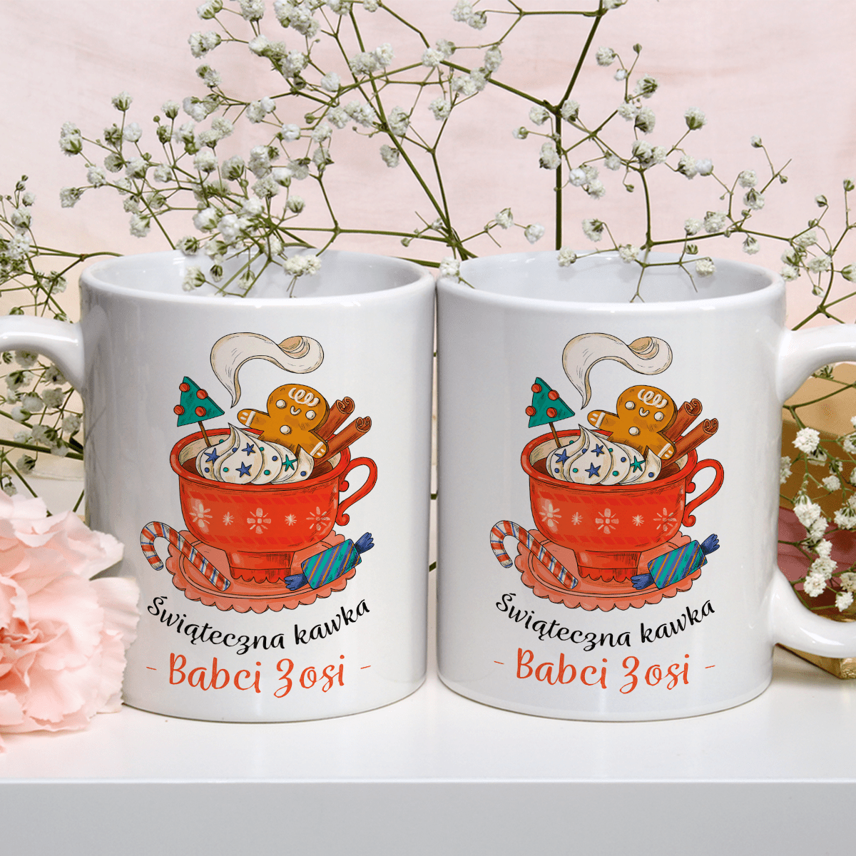 Świąteczna kawka - 1x Kubek z nadrukiem, spersonalizowany prezent dla babci - idamell.com