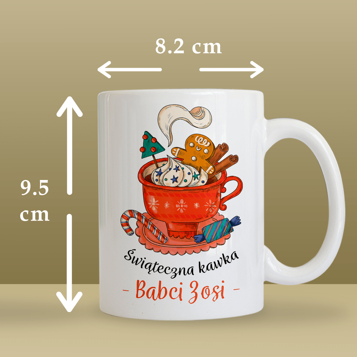 Świąteczna kawka - 1x Kubek z nadrukiem, spersonalizowany prezent dla babci - idamell.com