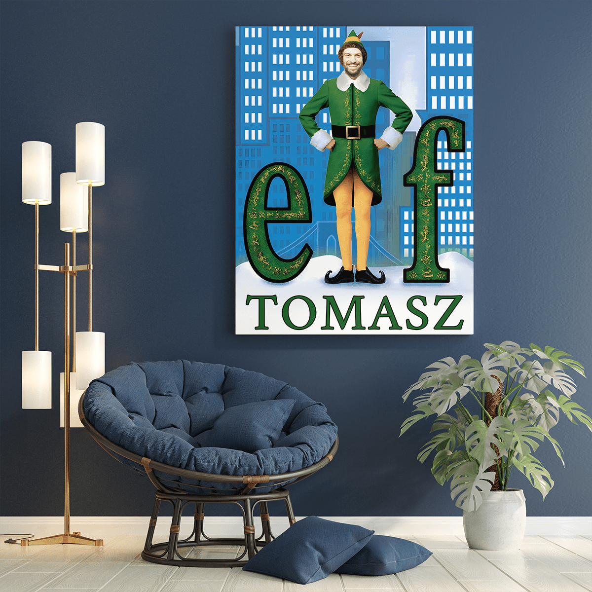 Świąteczny elf - druk na płótnie, spersonalizowany prezent dla niego - idamell.com