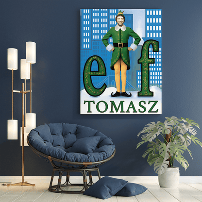 Świąteczny elf - druk na płótnie, spersonalizowany prezent dla niego - idamell.com