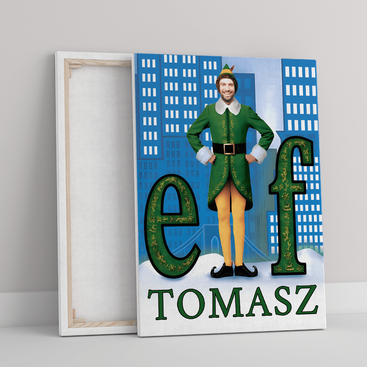 Świąteczny elf - druk na płótnie, spersonalizowany prezent dla niego - idamell.com