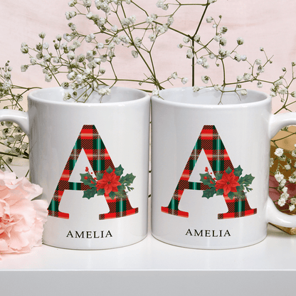 Świąteczny monogram - 1x Kubek z nadrukiem, spersonalizowany prezent dla niej - idamell.com