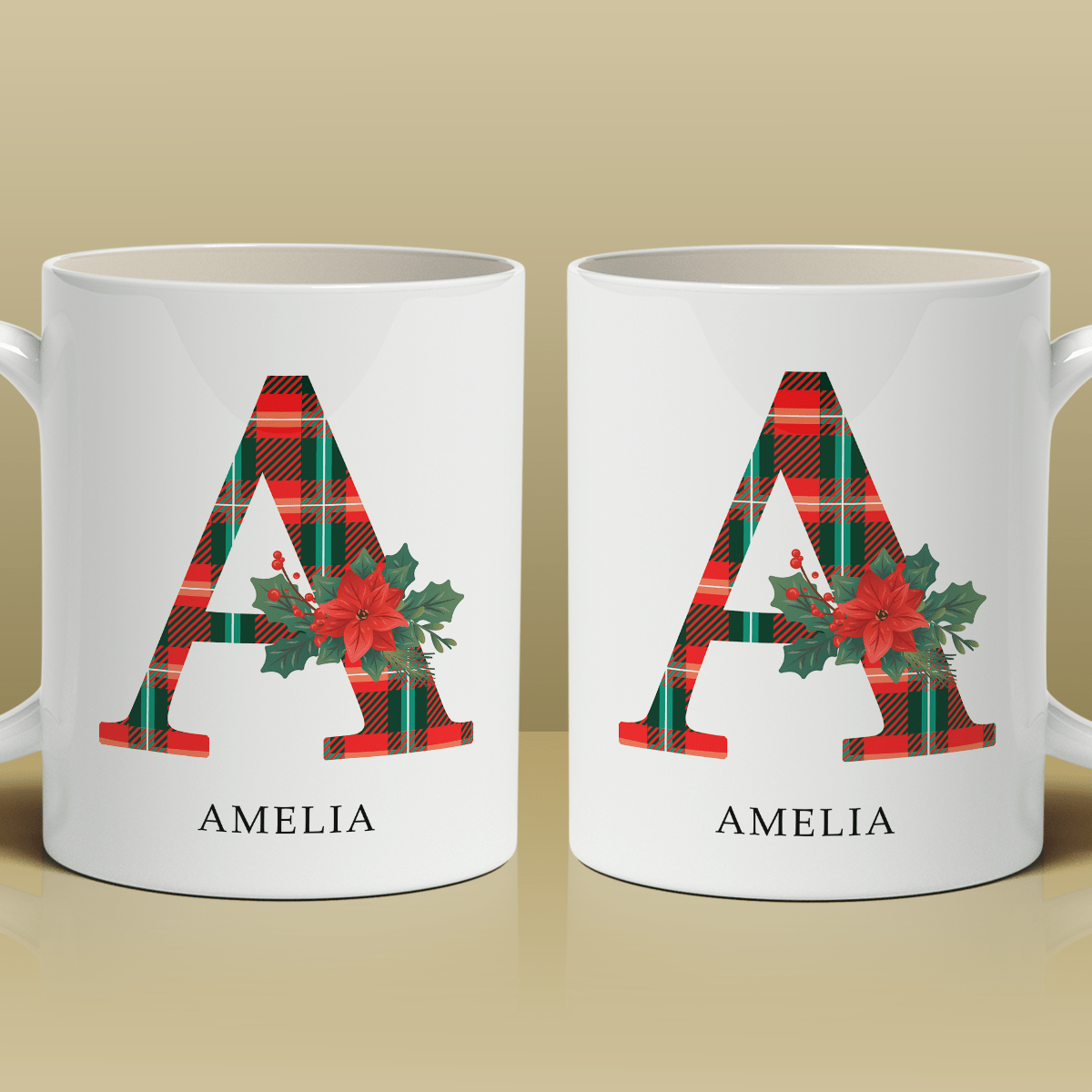 Świąteczny monogram - 1x Kubek z nadrukiem, spersonalizowany prezent dla niej - idamell.com