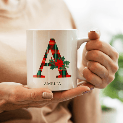 Świąteczny monogram - 1x Kubek z nadrukiem, spersonalizowany prezent dla niej - idamell.com