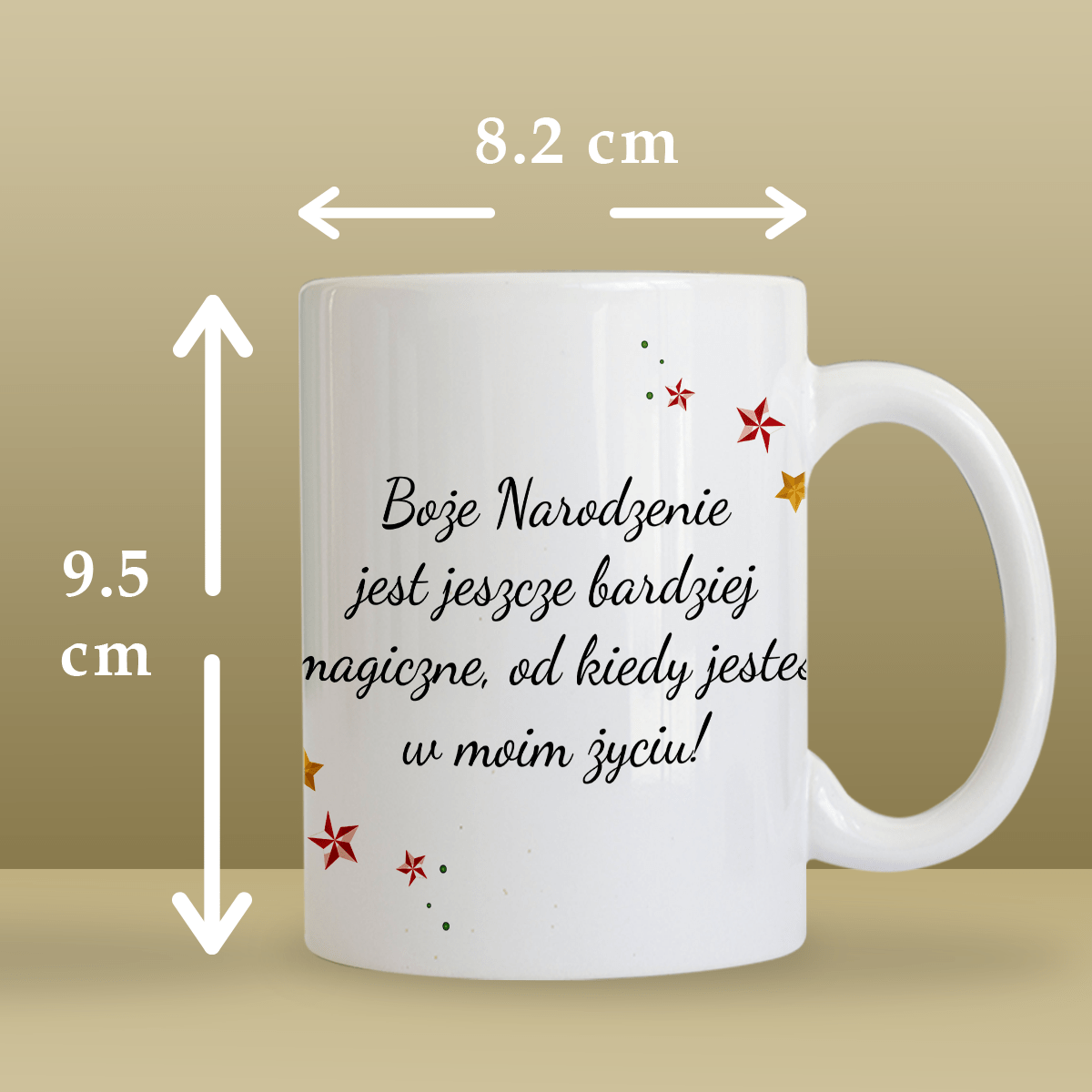 Świąteczny motyw + imię - Kubek z nadrukiem, spersonalizowany prezent dla niej - idamell.com