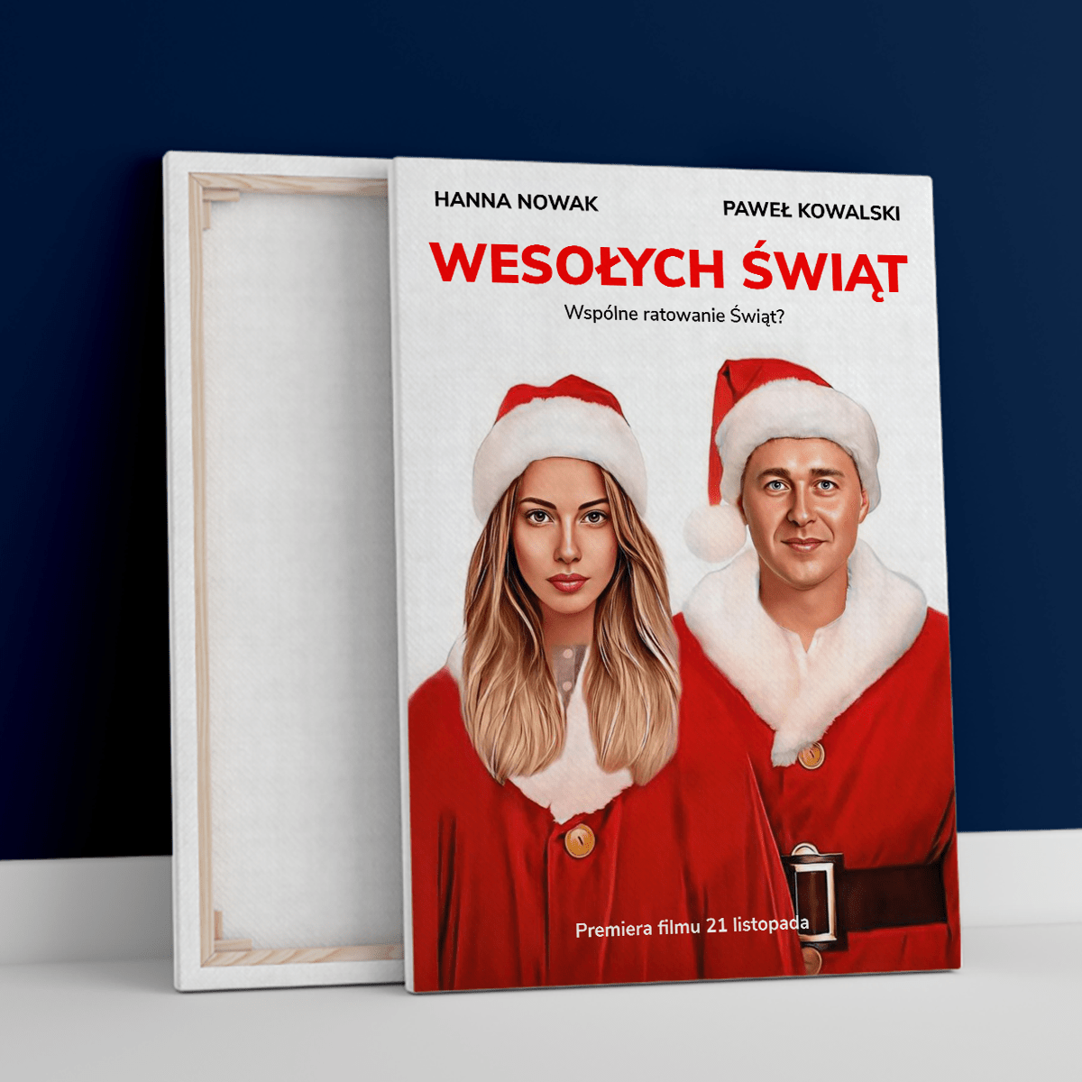 Świąteczny plakat filmowy - druk na płótnie, spersonalizowany prezent dla żony - idamell.com