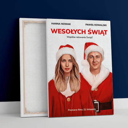 Świąteczny plakat filmowy - druk na płótnie, spersonalizowany prezent dla żony - idamell.com