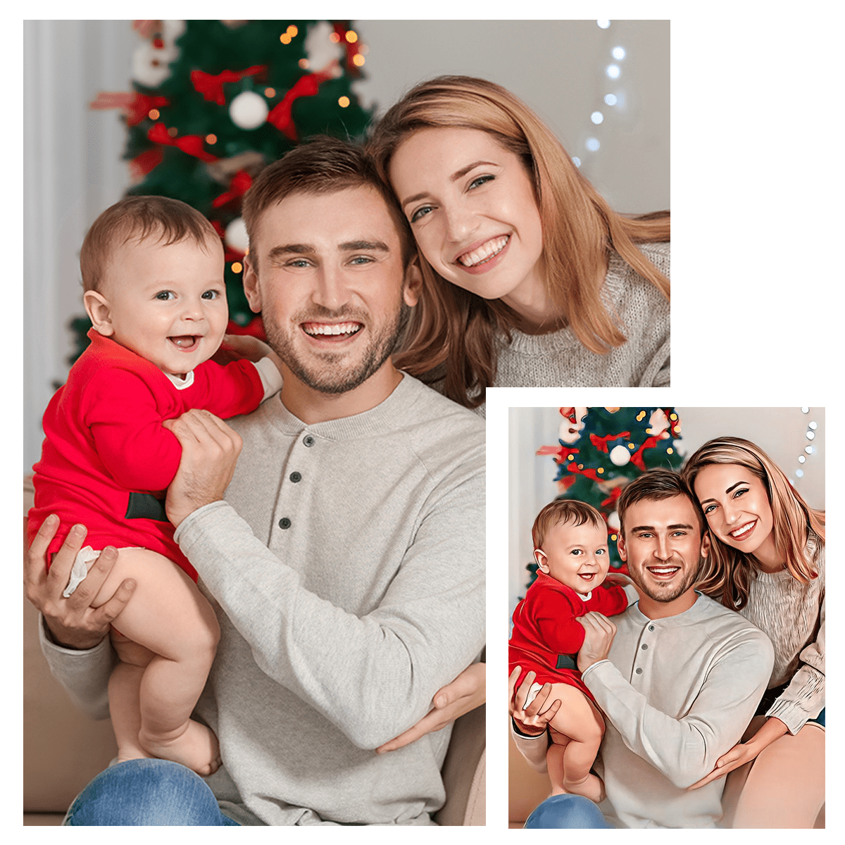 Świąteczny portret rodzinny - druk na płótnie, spersonalizowany prezent dla rodziców - idamell.com