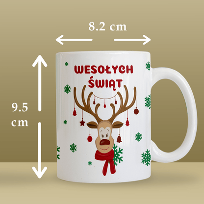 Świąteczny renifer - 1x Kubek z nadrukiem, spersonalizowany prezent dla chłopaka - idamell.com