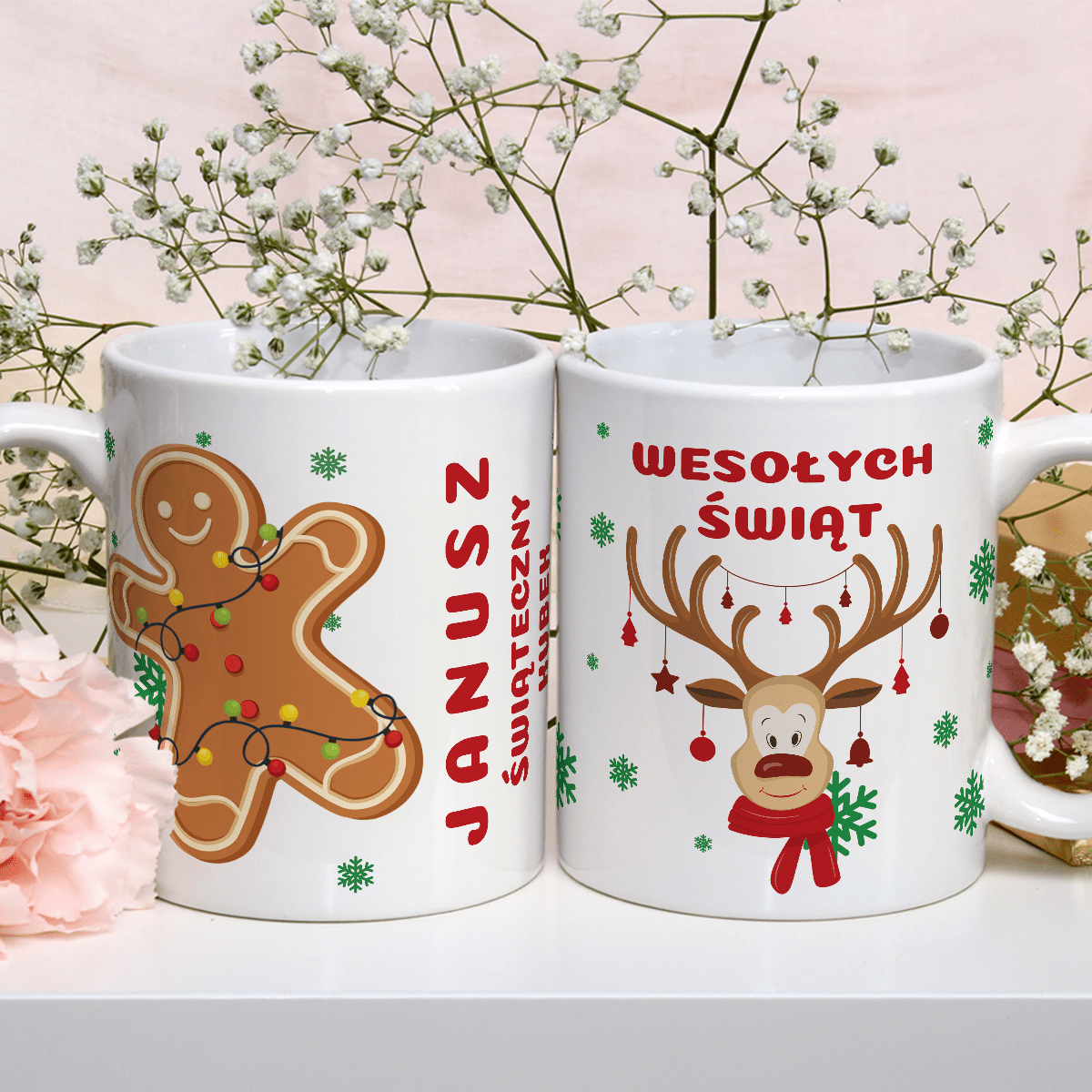 Świąteczny renifer - 1x Kubek z nadrukiem, spersonalizowany prezent dla chłopaka - idamell.com