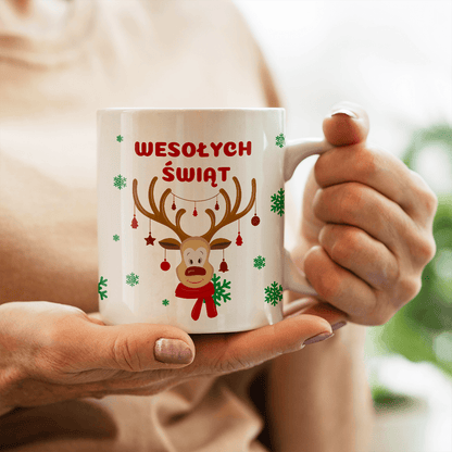 Świąteczny renifer - 1x Kubek z nadrukiem, spersonalizowany prezent dla chłopaka - idamell.com