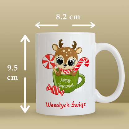 Świąteczny renifer - 1x Kubek z nadrukiem, spersonalizowany prezent dla dziecka - idamell.com