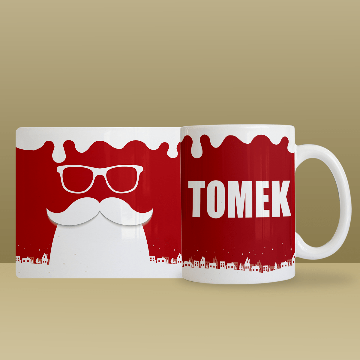 Święty Mikołaj + imię - 1x Kubek z nadrukiem, spersonalizowany prezent dla dziadka - idamell.com