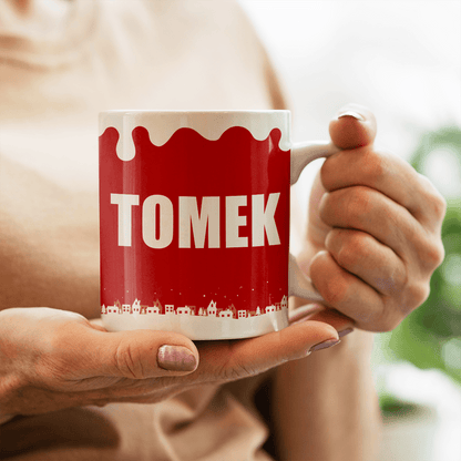Święty Mikołaj + imię - 1x Kubek z nadrukiem, spersonalizowany prezent dla dziadka - idamell.com