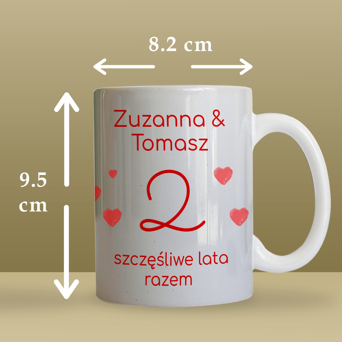 Szczęśliwe lata razem - 1x Kubek z nadrukiem, spersonalizowany prezent dla pary - idamell.com