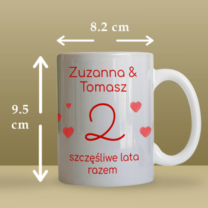 Szczęśliwe lata razem - 1x Kubek z nadrukiem, spersonalizowany prezent dla pary - idamell.com