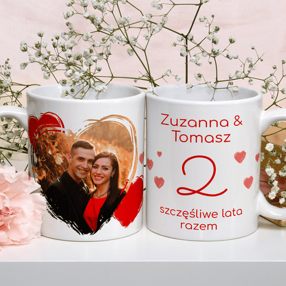 Szczęśliwe lata razem - 1x Kubek z nadrukiem, spersonalizowany prezent dla pary - idamell.com