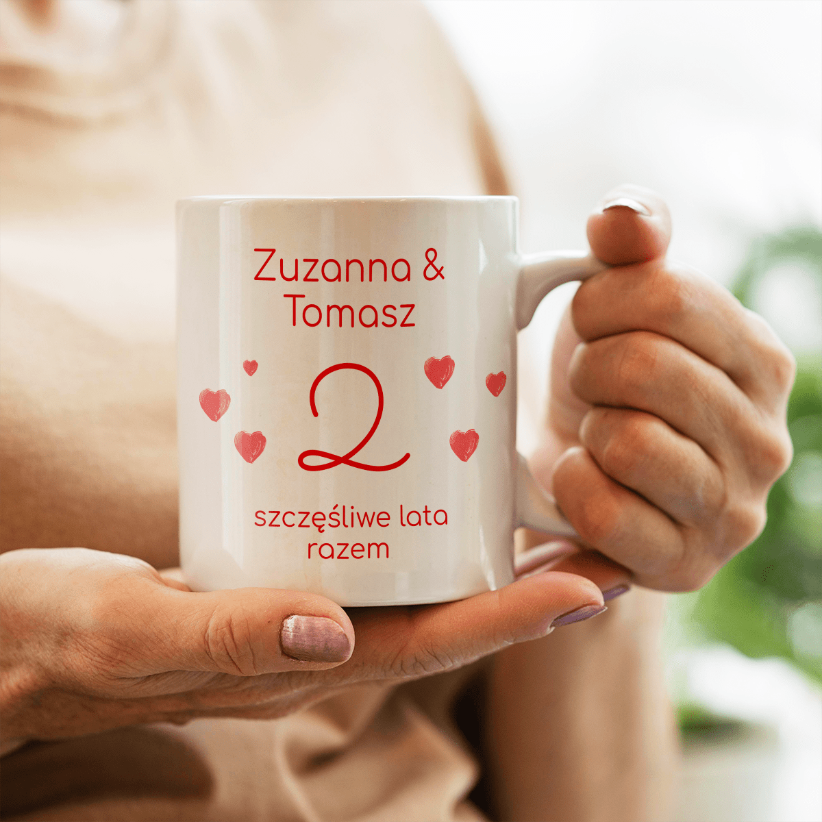 Szczęśliwe lata razem - 1x Kubek z nadrukiem, spersonalizowany prezent dla pary - idamell.com