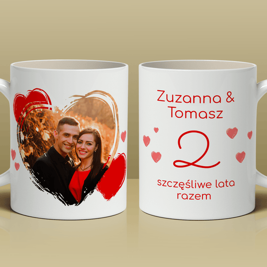 Szczęśliwe lata razem - 1x Kubek z nadrukiem, spersonalizowany prezent dla pary - idamell.com