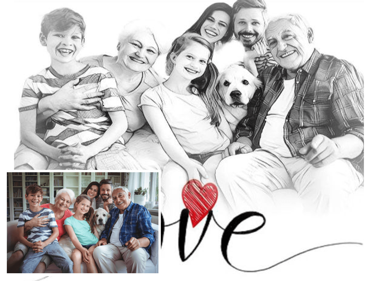 Szkic wieloosobowy Love - obraz na płótnie, spersonalizowany prezent - idamell.com - Wyjątkowe Prezenty