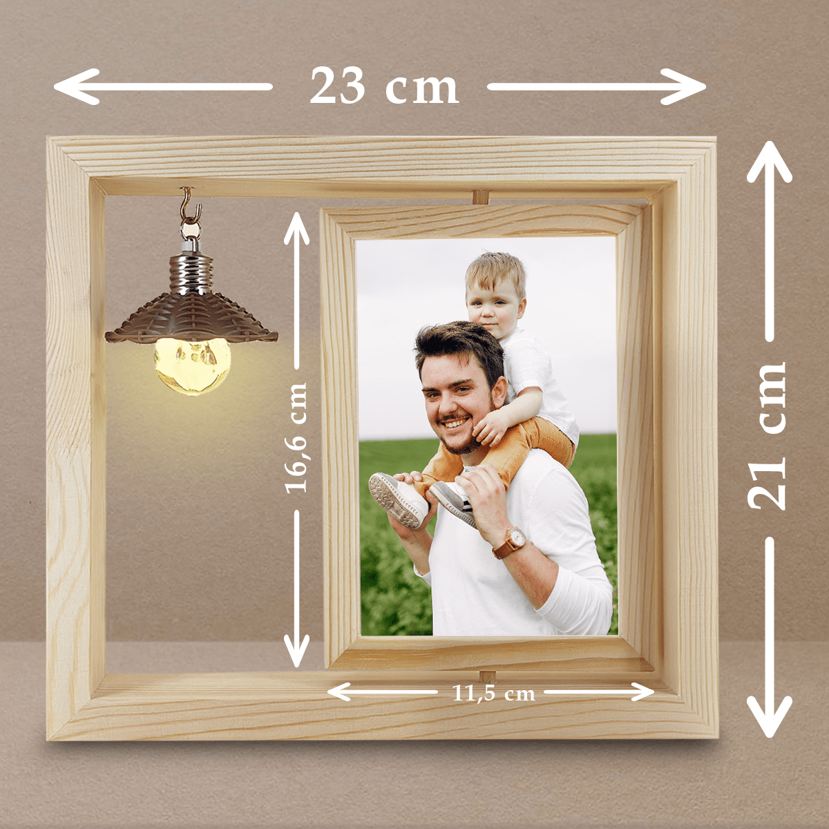 Tata i dziecko - Druk na szkle w drewnianej ramce + led, spersonalizowany prezent dla taty - idamell.com