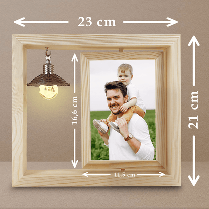 Tata i dziecko - Druk na szkle w drewnianej ramce + led, spersonalizowany prezent dla taty - idamell.com