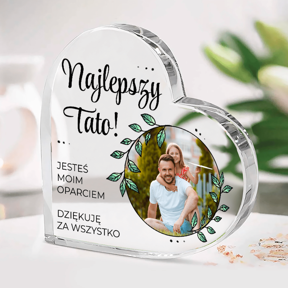 Tata moim wsparciem - Szklane serce, spersonalizowany prezent dla taty - idamell.com