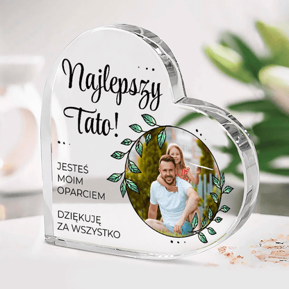 Tata moim wsparciem - Szklane serce, spersonalizowany prezent dla taty - idamell.com