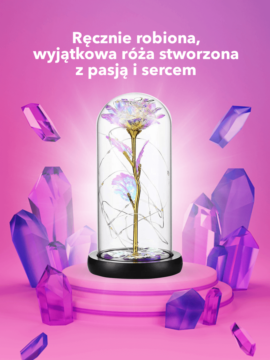 Tęczowa róża wieczna świecąca w szkle LED, Sentymentalny prezent marzeń dla mamy, niesamowite prezenty na święta, na chrzest, na dzień babci, dziadka - idamell.com - Wyjątkowe Prezenty