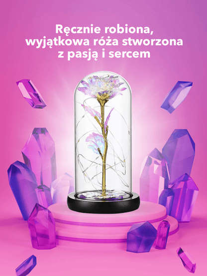 Tęczowa róża wieczna świecąca w szkle LED, Sentymentalny prezent marzeń dla mamy, niesamowite prezenty na święta, na chrzest, na dzień babci, dziadka - idamell.com - Wyjątkowe Prezenty