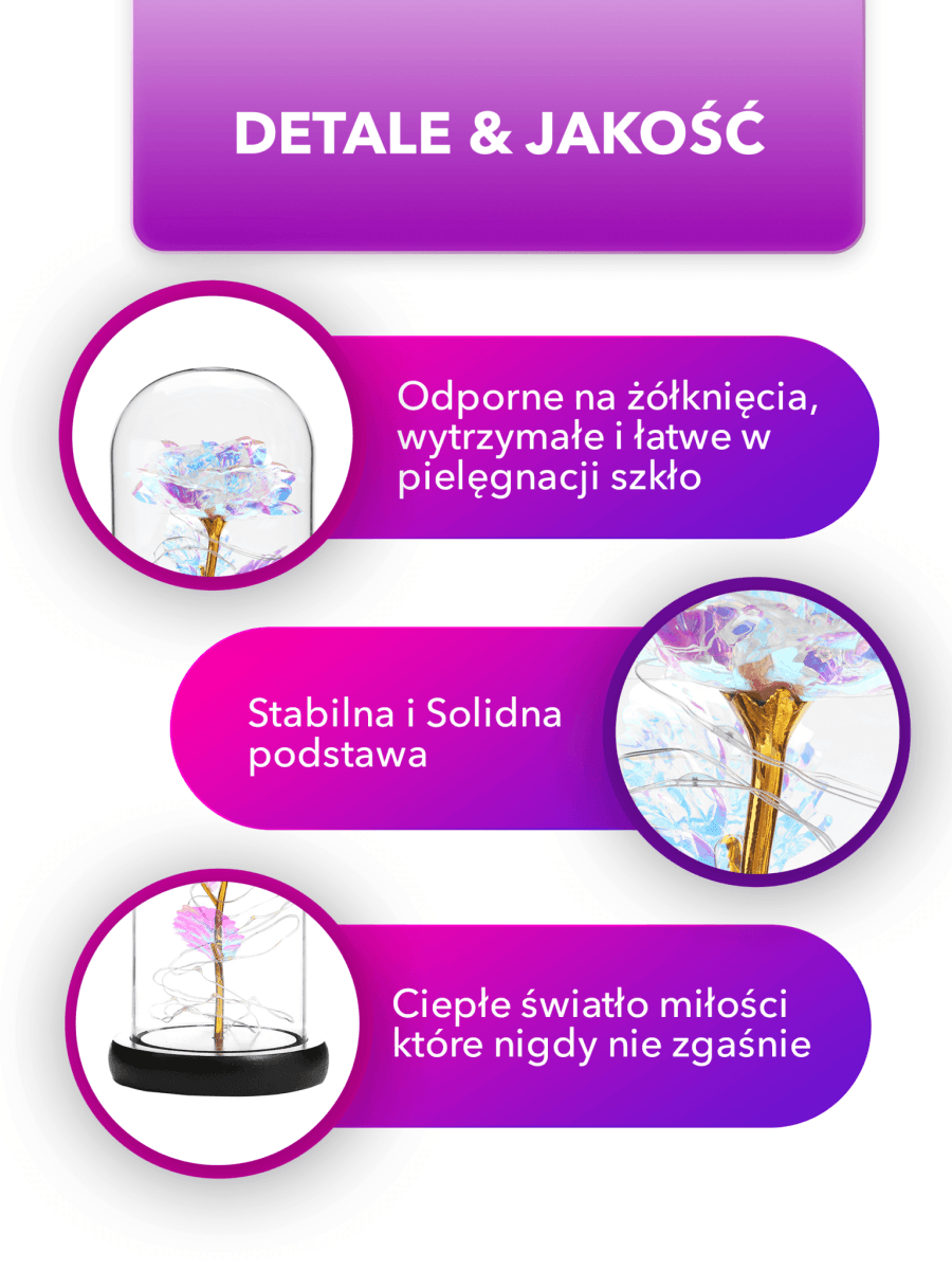 Tęczowa róża wieczna świecąca w szkle LED, Sentymentalny prezent marzeń dla mamy, niesamowite prezenty na święta, na chrzest, na dzień babci, dziadka - idamell.com - Wyjątkowe Prezenty