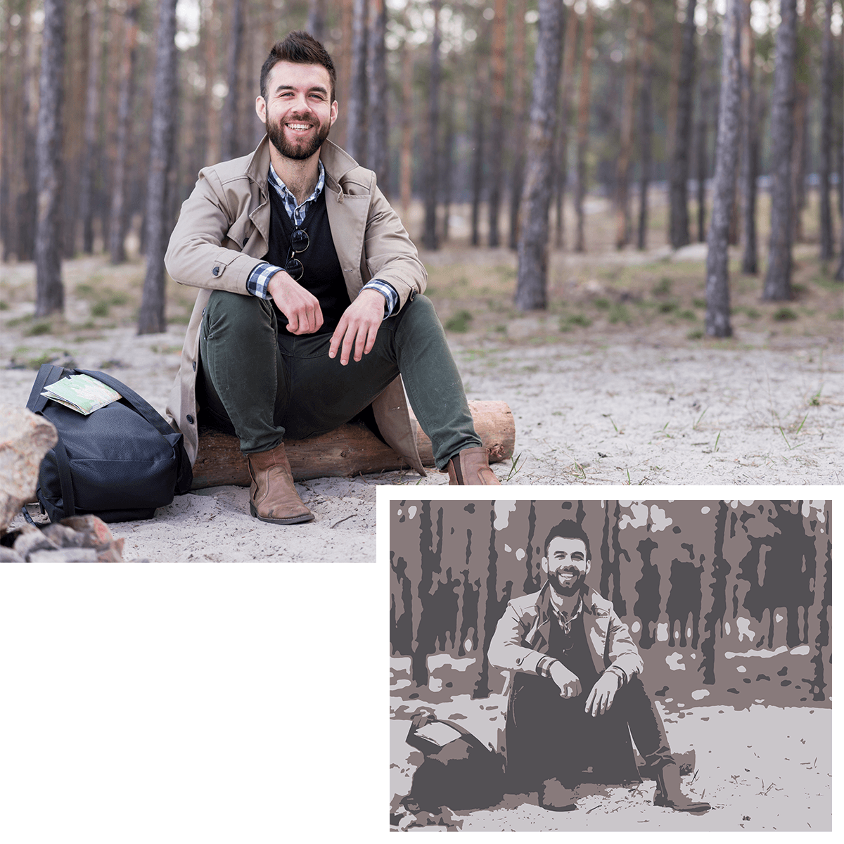 Trójkolorowy sketch jednoosobowy - druk na płótnie, spersonalizowany prezent - idamell.com - Wyjątkowe Prezenty