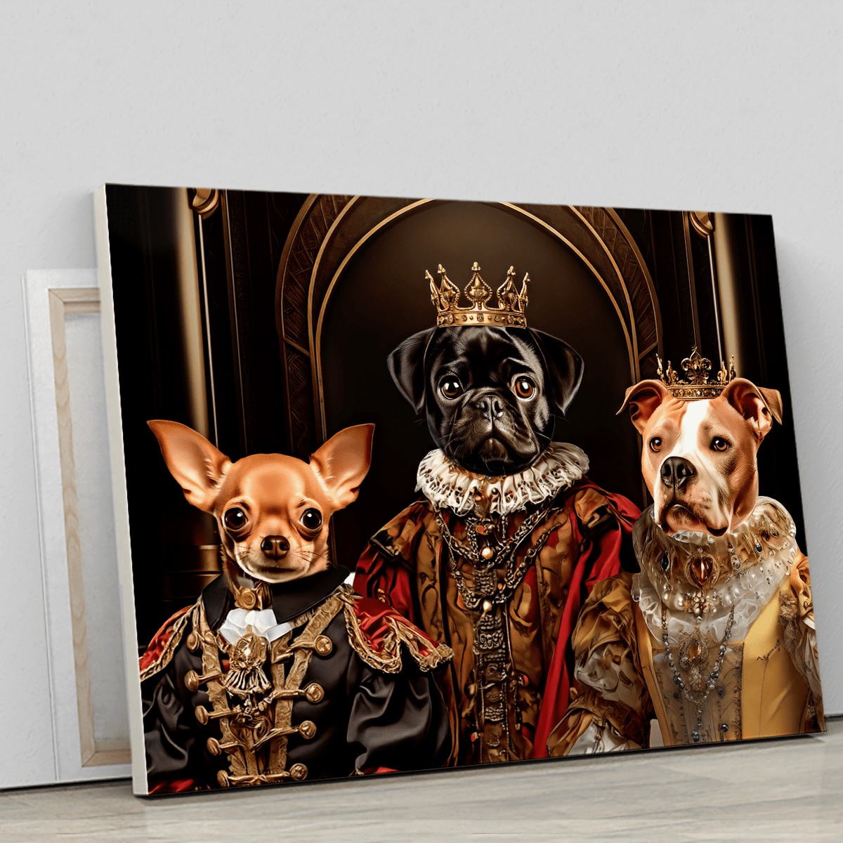 Trzy królewskie pupile - druk na płótnie, spersonalizowany prezent dla właściciela psa - idamell.com