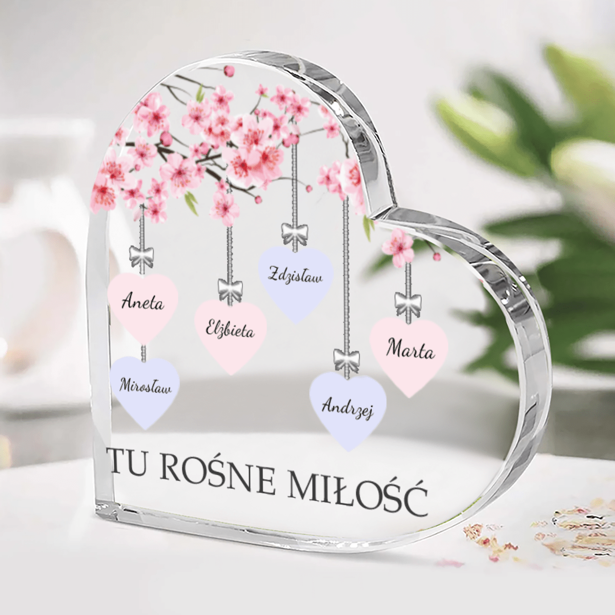 Tu rośnie miłość - Szklane serce, spersonalizowany prezent dla rodziców - idamell.com