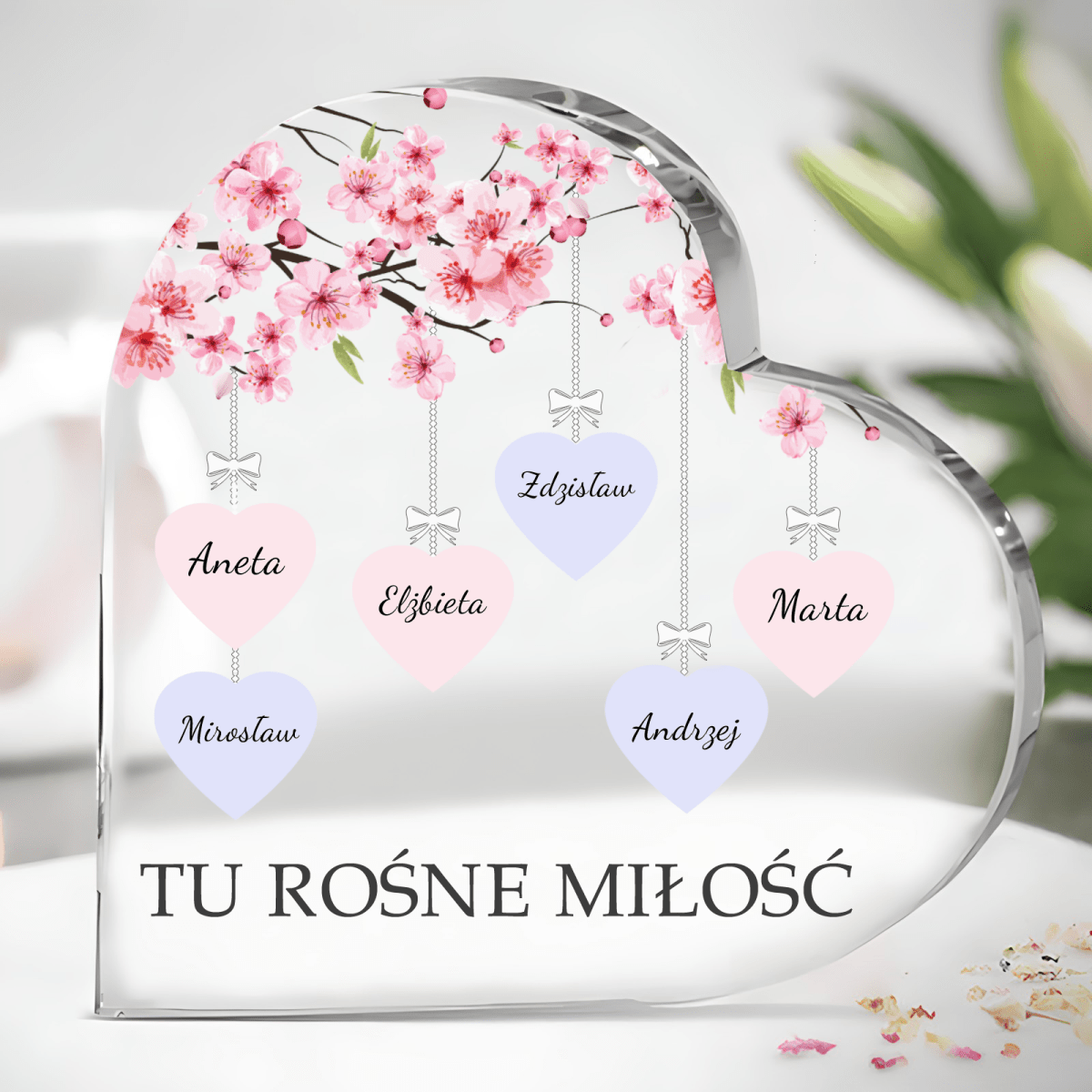 Tu rośnie miłość - Szklane serce, spersonalizowany prezent dla rodziców - idamell.com