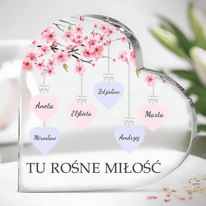 Tu rośnie miłość - Szklane serce, spersonalizowany prezent dla rodziców - idamell.com