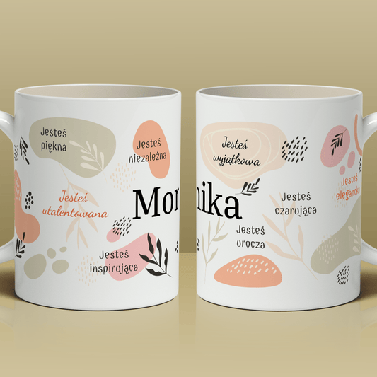 Twoje zalety - 1x Kubek z nadrukiem, spersonalizowany prezent dla niej - idamell.com