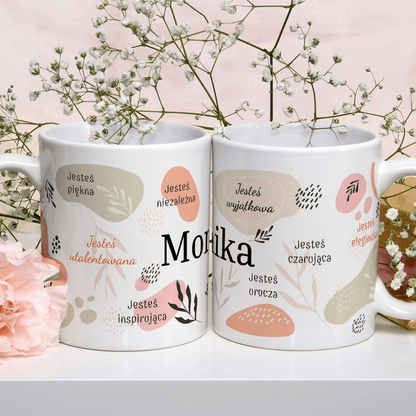Twoje zalety - 1x Kubek z nadrukiem, spersonalizowany prezent dla niej - idamell.com