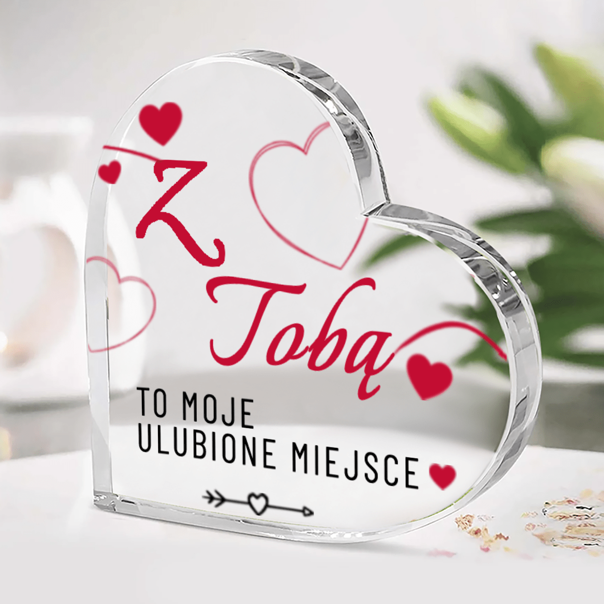 Ulubione miejsce z Tobą - Szklane serce, spersonalizowany prezent dla niej - idamell.com