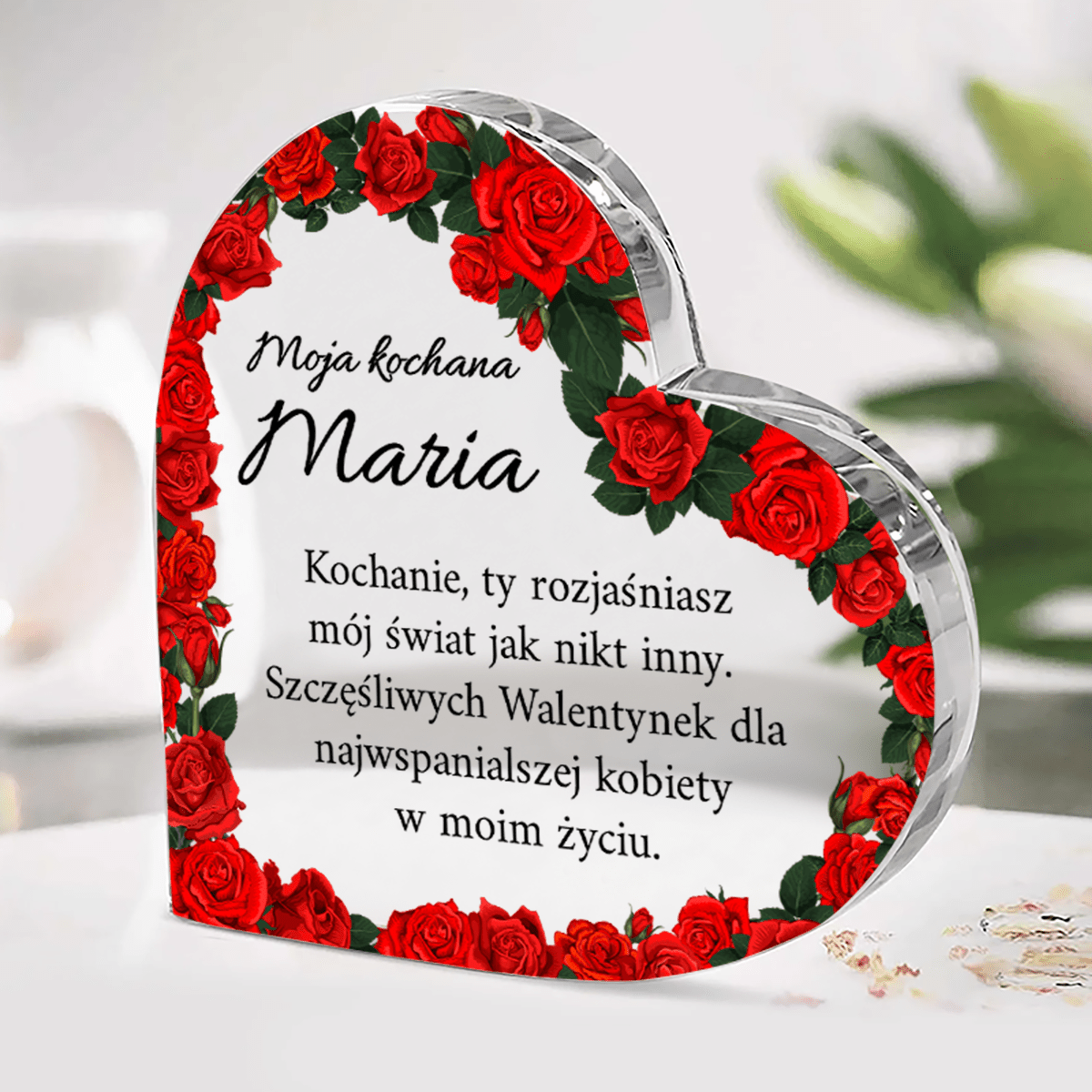 Urocze wyznanie - Szklane serce, spersonalizowany prezent dla niej - idamell.com