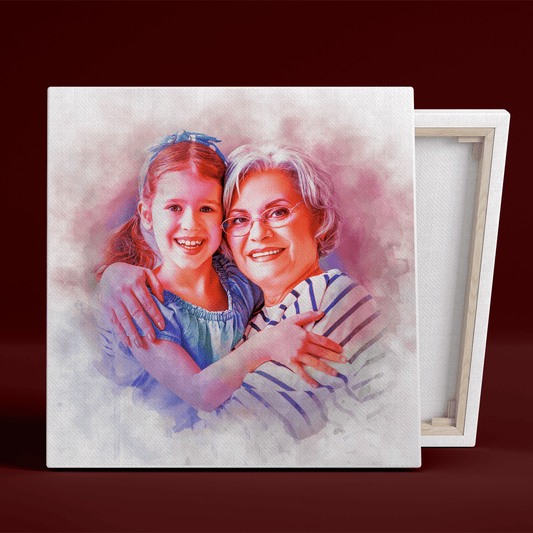 Watercolor effect - druk na płótnie, spersonalizowany prezent dla babci - idamell.com
