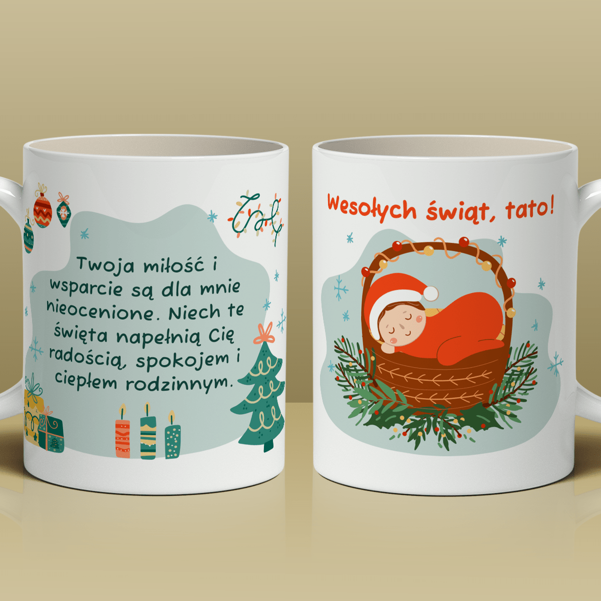 Wesołych Świąt, Tato - 1x Kubek z nadrukiem, spersonalizowany prezent dla taty - idamell.com