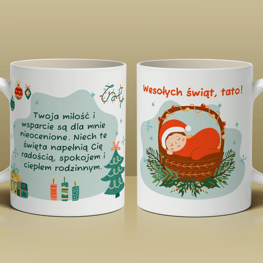 Wesołych Świąt, Tato - 1x Kubek z nadrukiem, spersonalizowany prezent dla taty - idamell.com