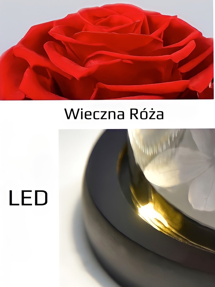 Wieczna Czerwona Róża w szklanej kopule LED + GRATISY - idamell.com - Wyjątkowe Prezenty