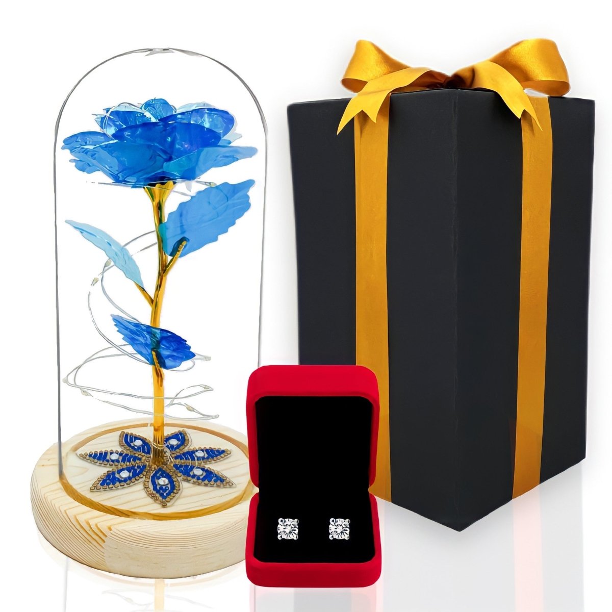 Wieczna Niebieska Róża w szkle LED Z Diamentami + GRATISY - idamell.com