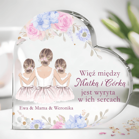 Więź matki i córki - Szklane serce, spersonalizowany prezent dla mamy - idamell.com