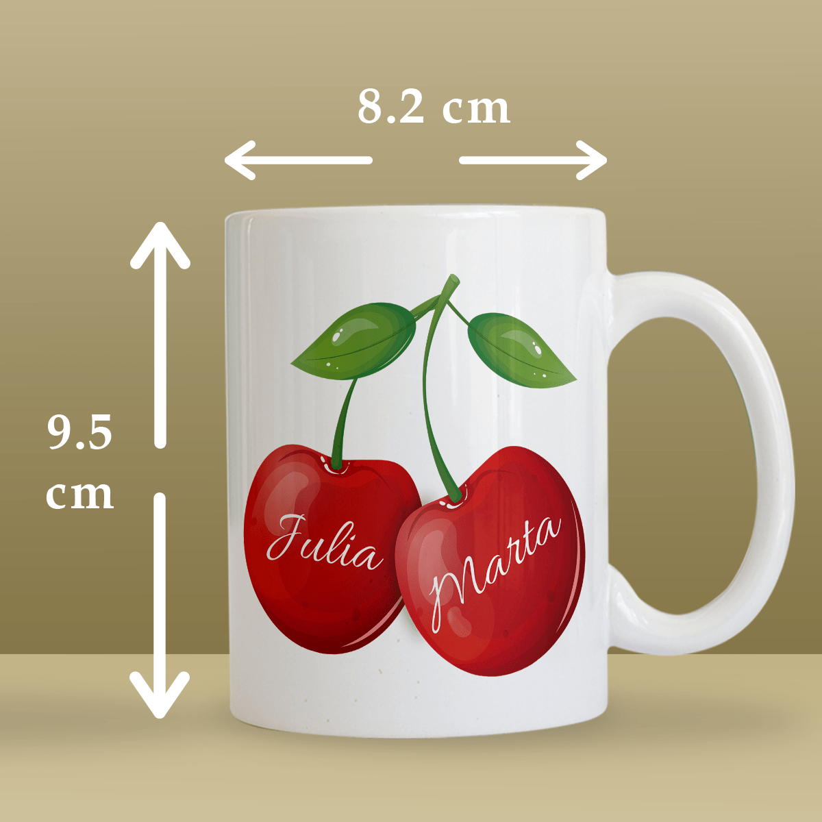 Wiśnie grafika + imiona - 1x Kubek z nadrukiem, spersonalizowany prezent dla przyjaciółki - idamell.com