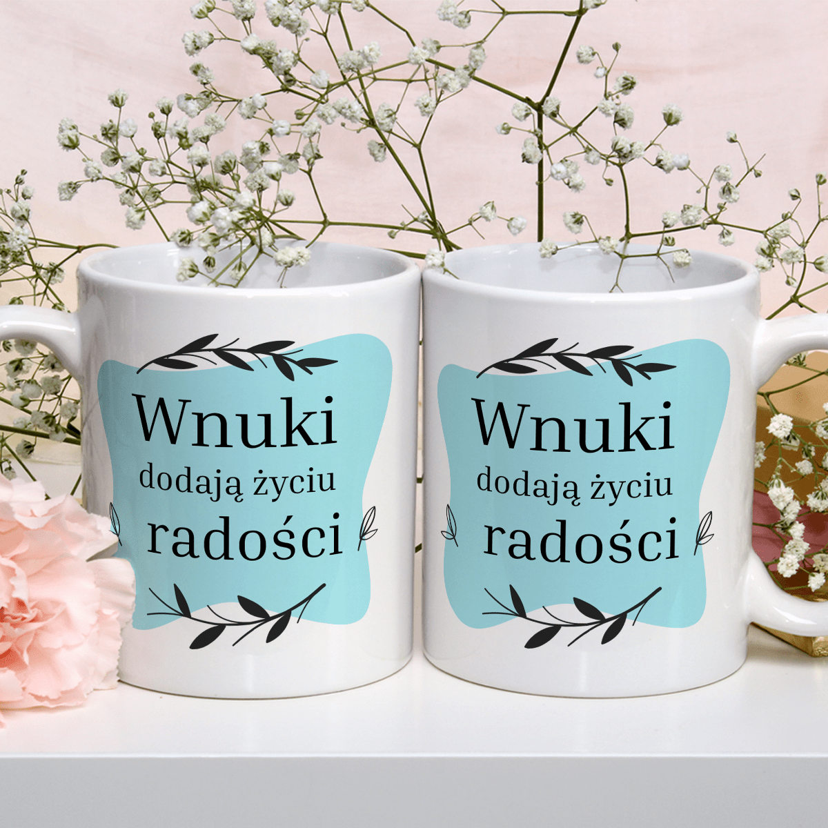 Wnuki dodają radości - 1x Kubek z nadrukiem, spersonalizowany prezent dla dziadków - idamell.com